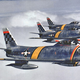 A trio of F-86F Sabres assigned to the 51st Fighter-Interceptor Wing fly over Korea in 1953. (US Air Force)